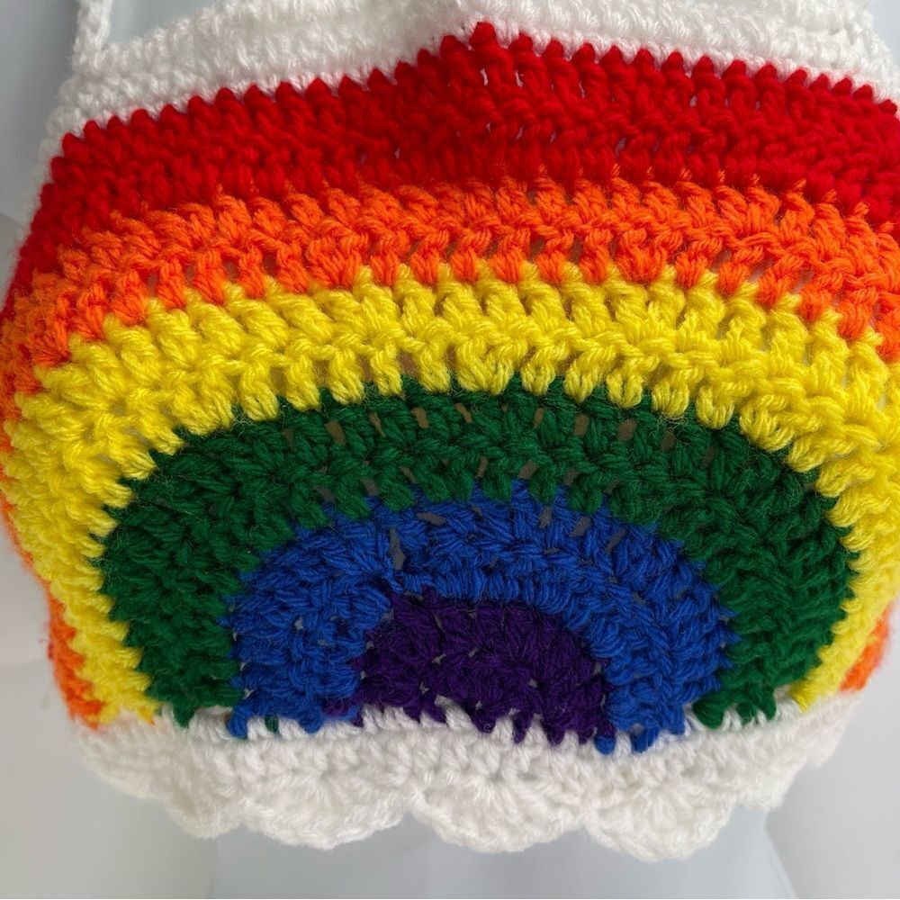 Handmade Napper brand rainbow crop top halter adjustable pride crochet XL NEW - Picture 4 of 16